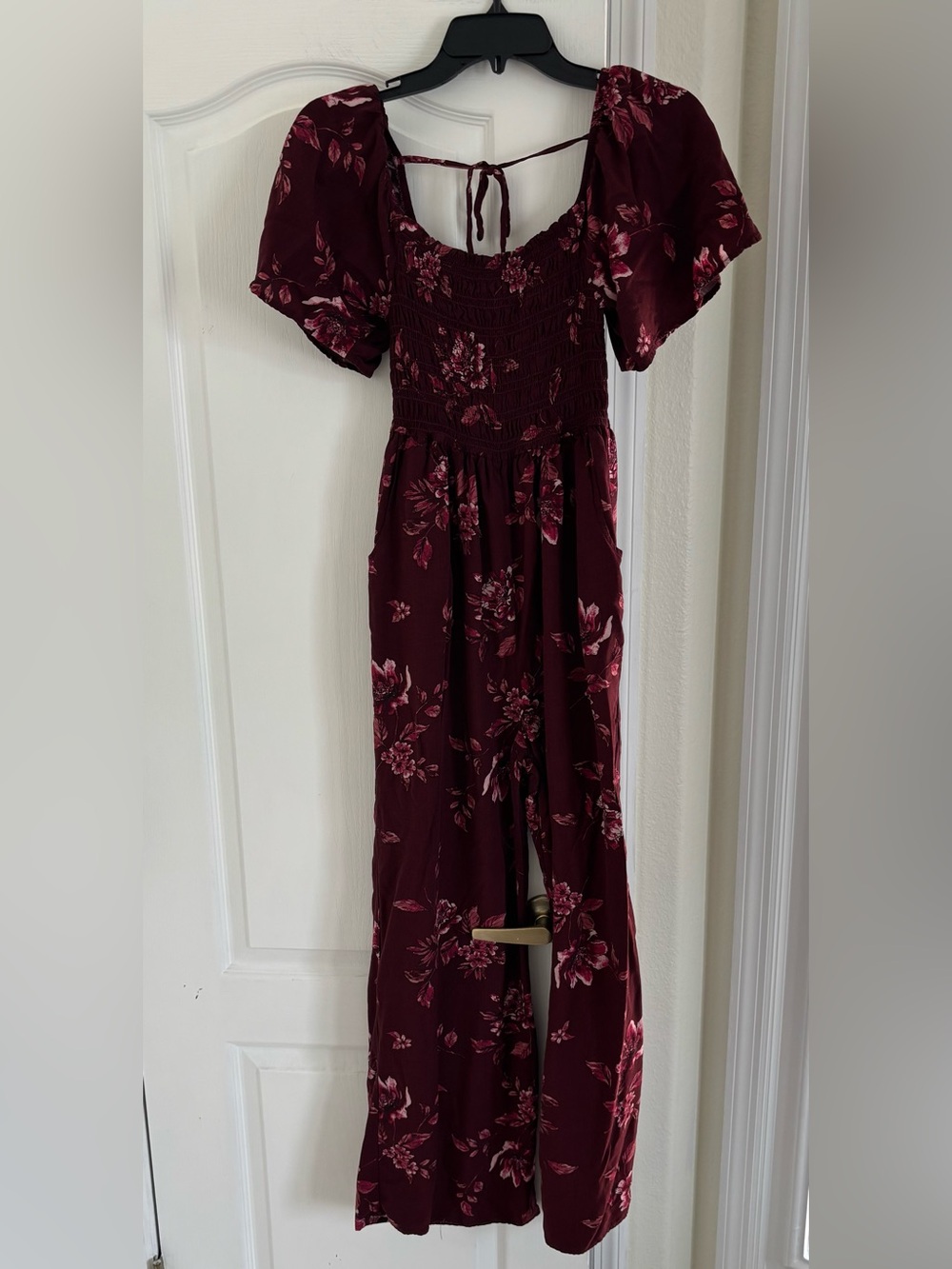 Women’s Xhilaration Burgundy Floral Maxi Dress with Smocked Bodice